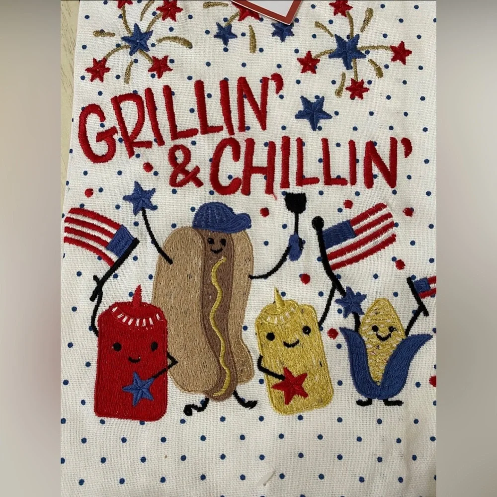 Storehouse Americana Kitchen Towel Set -Embroidered Grillin and Chillin LAST SET